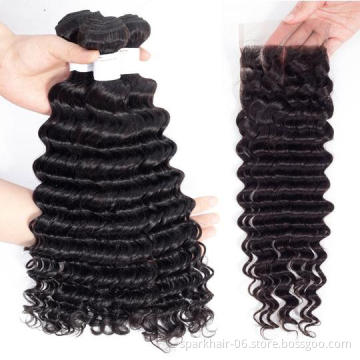 High Quality Brazilian Raw Hair Closure Human Hair Weave Bundles Frontal Deep Wave Human Hair Bundles With Closure